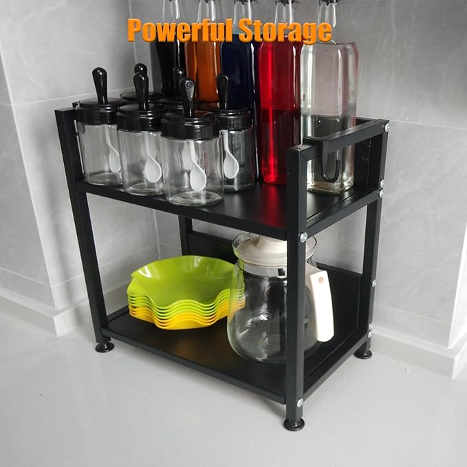 2 Tier Kitchen Countertop Organizer，Shelf Organizer, Spice Rack, Coffee Counter Shelf for Kitchen, Office, Station for Mugs,Cups,Cream,Syrup