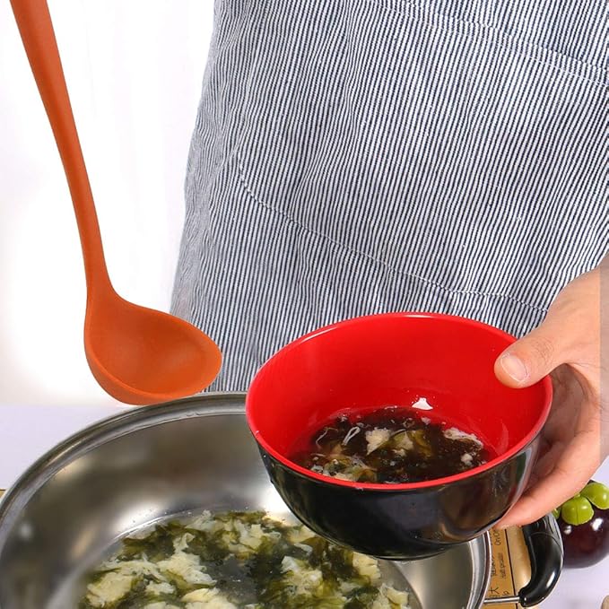 uxcell Silicone Soup Ladle Spoon 8.5 Inch Heat Resistant to 450°F One Piece Design Restaurant Kitchen Cooking Utensil for Serving Soup Orange