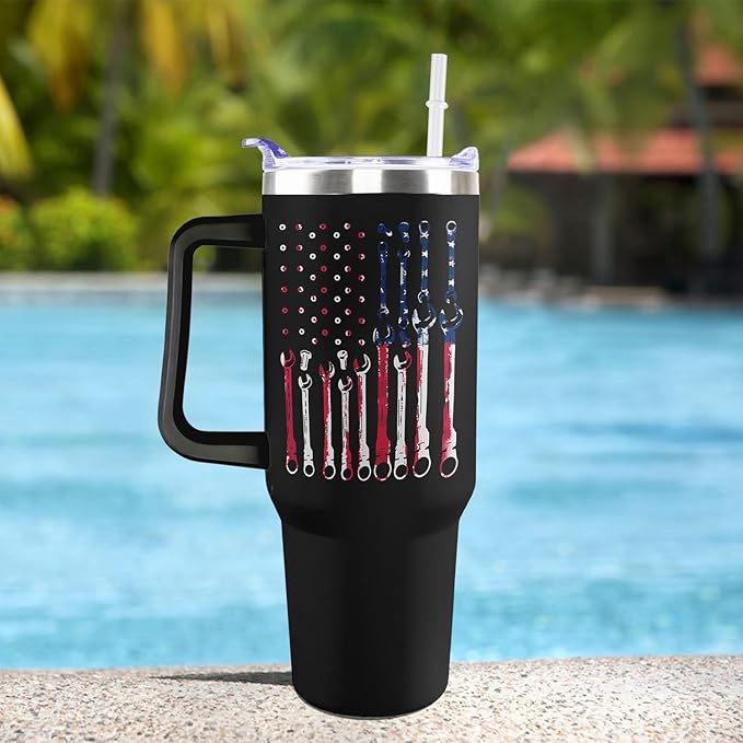 I Fix stuff and I know things Funny Gifts For Men 40 oz Men Travel Tumbler for Fathers Day Gift For Dad Grandpa Husband mechanic Maintenance man Stuff for handyman Trucker Cup With Handle