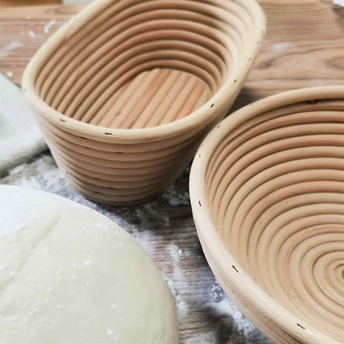 Banneton Bread Proofing Basket,9 Inch Round + 9.8 Inch Oval Sourdough Proofing Baskets with Liner,Dough Proofing Bowls,Made of Natural rattan,for Sourdough Bread Baking Supplies