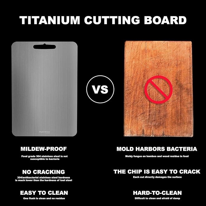 Pure Titan® Non-Porous Titanium Cutting Board – Superior Hygiene, Dishwasher Safe & Non-Slip | Ideal for Chefs, Raw Meat, and Camping | Premium Culinary Investment (S)