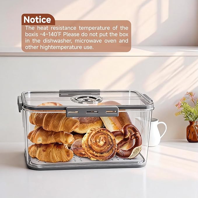 Bread Box for Kitchen Countertop | Airtight Bread Storage Container with New Upgrade Time Recording Lid – Bread Keeper for Homemade Bread, Donuts, Bagels, Toast, and Cookies