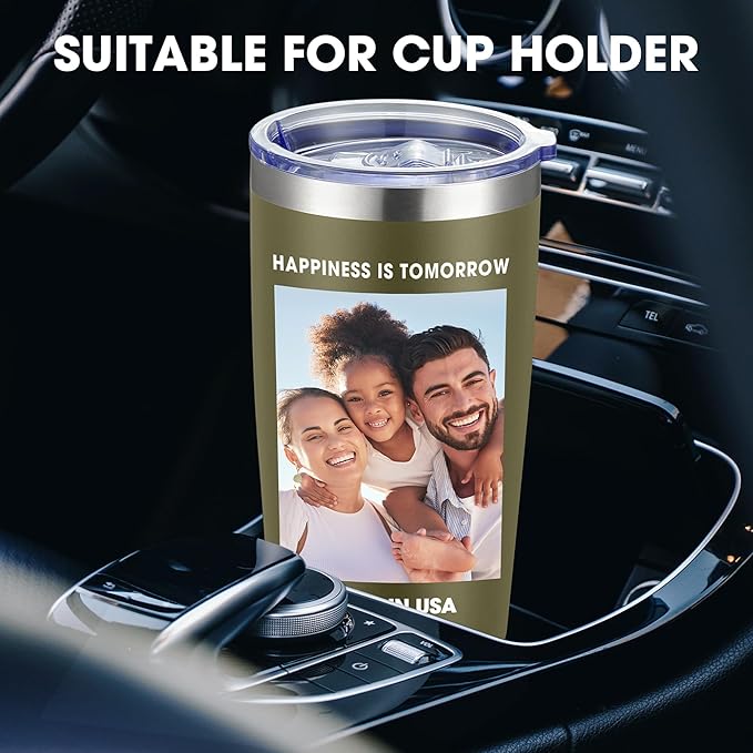 Personalized Coffee Tumbler Print in USA 20oz Stainless Steel Double Wall Insulated Coffee Cup With Text Photo Logo