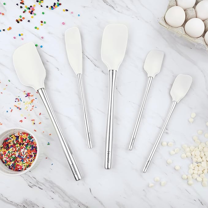 Tovolo 5-Piece Spatula Stainless Steel & Silicone Utensil Set (White): Jar Scraper, and Mini Spoonula