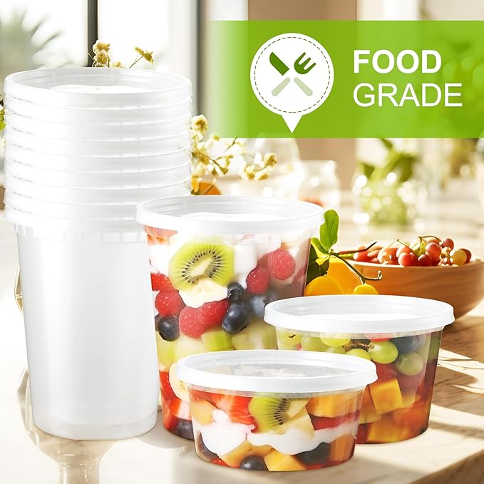 16 Oz Deli-Containers-with-Lids - 60 Set Plastic Food-Storage-Containers-with-Lids, Microwaveable & Freezer Safe To-Go-Containers, Leak-proof Soup Overnight Oats Meal-Prep-Containers