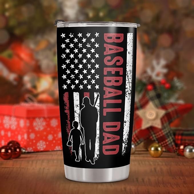 34HD Sport Gifts, Baseball Dad Tumbler with Lid 20 oz Stainless Steel, My Favorite Player Travel Coffee Mug, Baseball Dad Gifts Christmas Gift