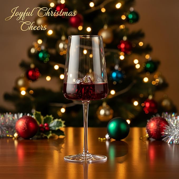 16oz Wine Glasses Set of 1,Clear with Mountain Design for Red Wine, White Wine Glasses,Suitable for Christmas Anniversary Party, Wedding and Home