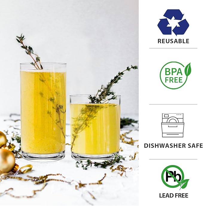 Acrylic Drinking Glasses Set of 6 - Clear Unbreakable Plastic Cups Reusable for Kitchen, Poolside & Patio - Shatterproof, Dishwasher-Safe, BPA-Free - 12oz & 17oz Highball Tumblers