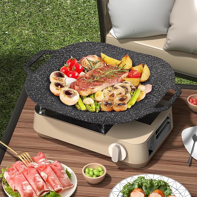 11.8-Inch Square BBQ Aluminum Grill Pan, Nonstick Coating, Double Handle, Indoor Outdoor Cooking