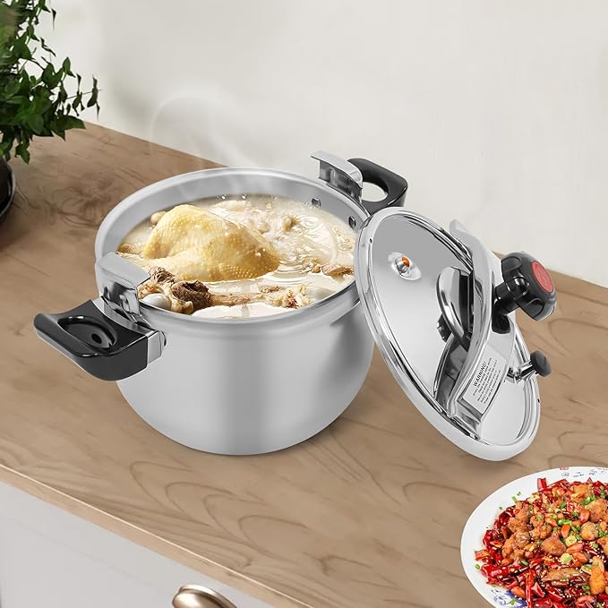 9L/9.51 Qt Pressure Cooker,60Kpa High Pressure Stovetop Cooker with Handle, 201 Stainless Steel Pressure Canner for Commercial & Home Use