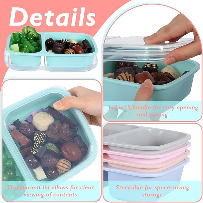 Honeydak 5 Pack Lunchable Snack Containers 2 Compartment Divided Bento Snack Boxes Reusable Meal Prep Containers with Lids Lunch Food Storage Box for School Work Travel(Light Color)