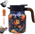 Vintage Floral Pattern Teapot – Built-In Infuser, 800ML/1000ML Heatproof Stainless Steel Teapot with Lid for Hot Drinks (Orange, 800ml-Wooden handle)