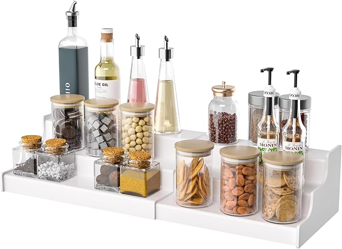 Expandable Spice Rack Cabinet Organizer 3 Tier, White Kitchen Counter Display Shelf, Seasoning Organizer for Cabinet, Moisture Resistant