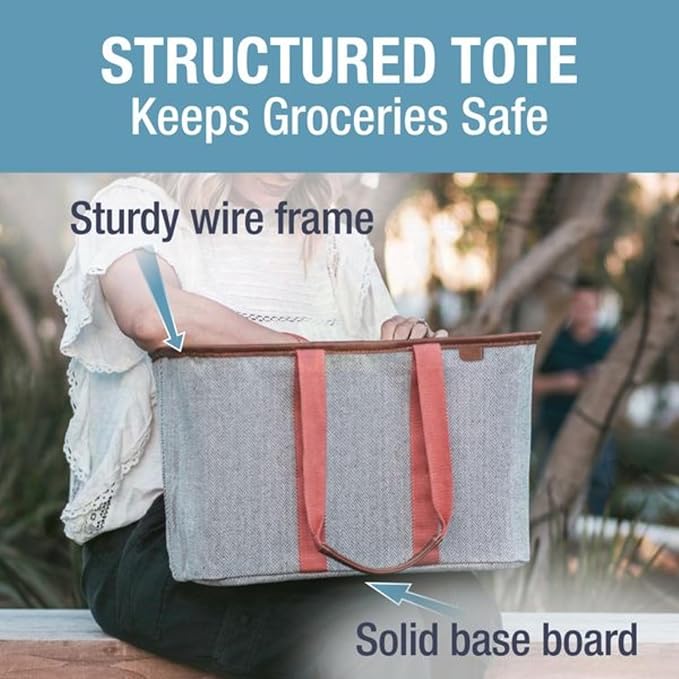 CleverMade EcoBasket Reusable Grocery Tote - Collapsible Storage Shopping Organizer - Heavy Duty Utility Bag Home