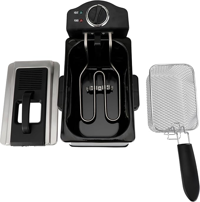 2 L / 2.1 Qt Stainless Steel Immersion Electric Deep Fryer 1400 W - Drip-Hook Basket - Precise Temperature Control - Lid w. Viewing Window - Odor Filter by TheDisplayGuys