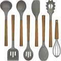 Umite Chef Silicone Cooking Utensil Set, 8-Piece Kitchen Utensils Set with Natural Acacia Wooden Handles,Food-Grade-Silicone Kitchen Gadgets and Spatula Set for Nonstick Cookware - Grey