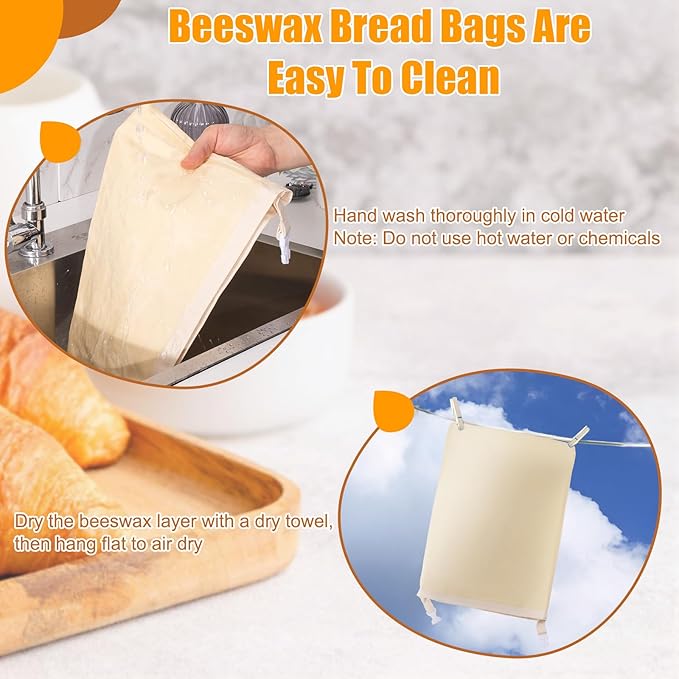 2 Pack Reusable Beeswax Bread Bags for Sourdough & Homemade Bread, Cotton Material Natural Beeswax Bread Bag, 17 x 13 Inches Food Storage Cloth Bag for Freezer & Refrigerator Airtight Freshness Keeper