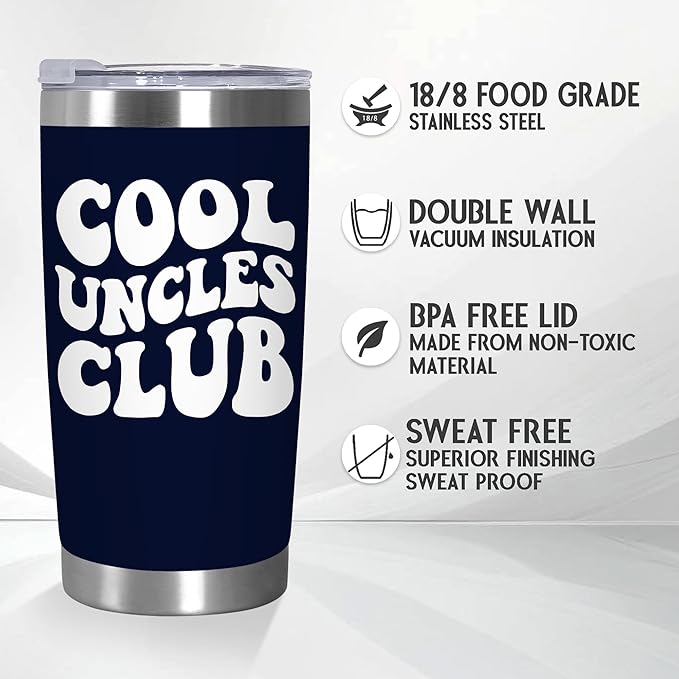 Christmas Funny Uncle Gifts from Niece Nephew - Cool Uncles Club 20 oz Stainless Steel Insulated Coffee Tumbler with Lid - Father's Day Birthday Christmas Funny Gifts for Uncle Men Brother