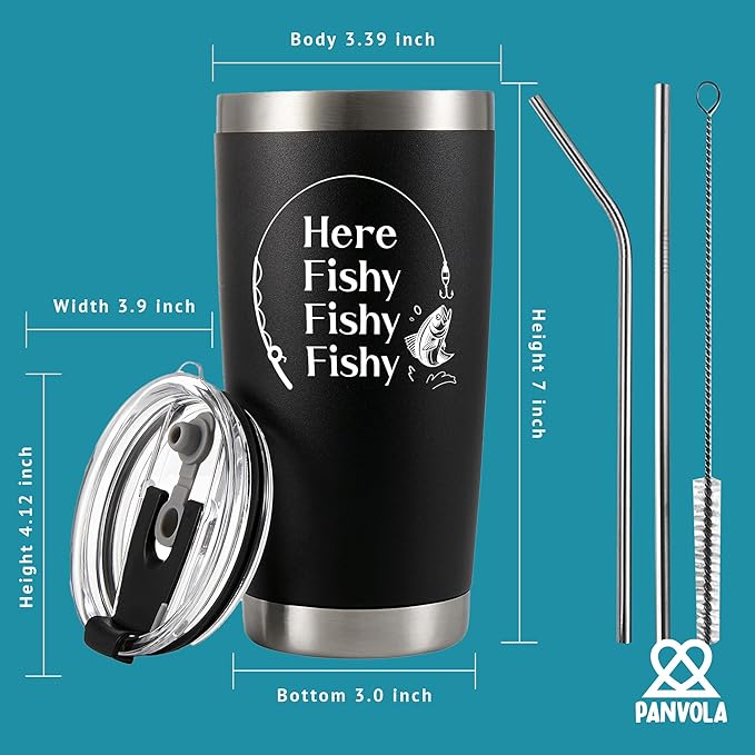 Panvola Here Fishy Fishy Fishy Fisherman Tumblers Fishing Gifts To Husband Dad Grandpa Boyfriend Vacuum Insulated Tumbler 20 oz