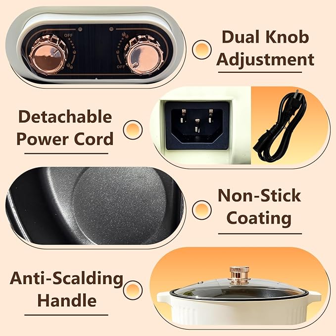 Four Grid Multifunctional Stew Pot, Electric Hot Pot 4 Compartment Divider Cooker, 6L Large Capacity Electric Slow Cooker, 1800W Integrated Non-Stick Hot Pots, for Home Party