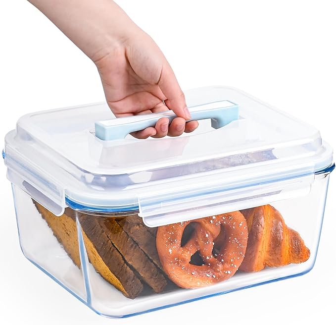 190oz / 24Cup Extra Large Glass Storage Containers with Lids, Glass Bread Box Airtight Bread Container, Ideal Food Storage Containers, Roasting Turkey/Chicken/Cookie, Oven&Dishwasher Safe
