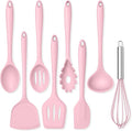 TeamFar 8 PCS Silicone Cooking Utensils - 446°F Heat Resistant Kitchen Silicon Utensils Set, Turner, Spatula, Spoon, Whisk, Kitchen Cooking Gadgets Tools for Nonstick Cookware, Dishwasher Safe-Pink
