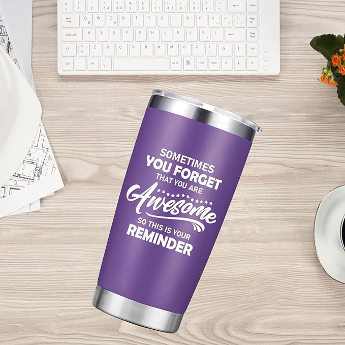 Christmas Gifts for Women - Sometimes You Forget You're Awesome Inspirational Coffee Mug Cup - Thank You Birthday Gifts for Women, Mom, Teacher - Purple 20 oz Tumbler