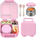 Bento Box for Kids with Soup Thermos(9oz)– Kid Bento Lunch Box with Leak Proof Insulated Food Jar, Hot & Cold Lunch Container Set for School Girls Boys, 4-Compartments, Dishwasher Safe, Pink