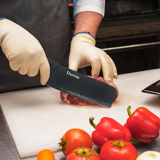 Dsmile 3-Piece Stainless Steel Kitchen Knife Set (Chef, Utility, Paring) with Clad Dimple and Knife Covers, For Chef Cooking Cutting