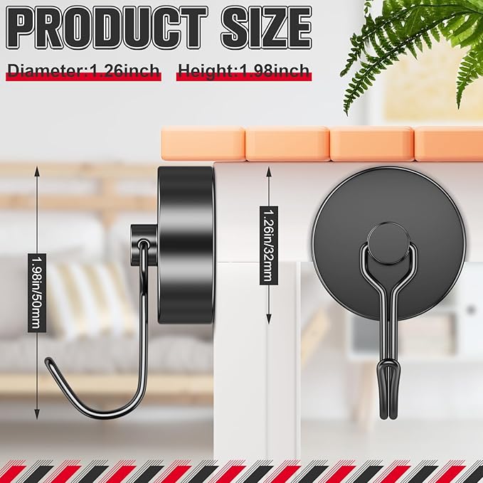 FINDMAG 110lbs+ Heavy Duty Magnetic Hooks, 4 Pack Magnet Hooks for Cabin, Fridge, Kitchen, Cruise Ship Walls, Strong Metal Magnet Holders for Cruise Ship Essentials, Black