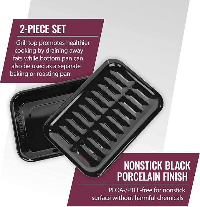 Certified Appliance Accessories SPL50008 Small 2-Piece Broiler Pan & Grill Set Porcelain-on-Steel 13"x8-3/4"x1-3/8" Broiler Pan for Oven, Black