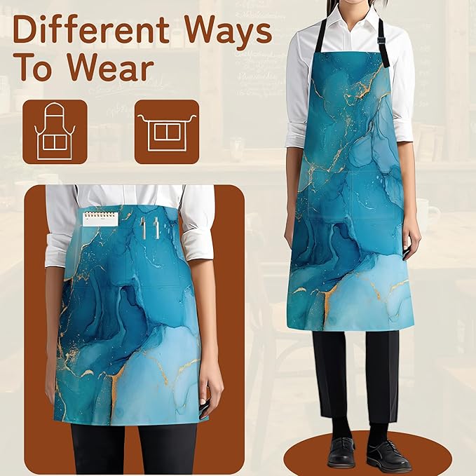 Kitchen Apron with Pocket,Waterproof Adjustable Neck and Long Ties, Cooking Baking Gardening Painting Apron for Women