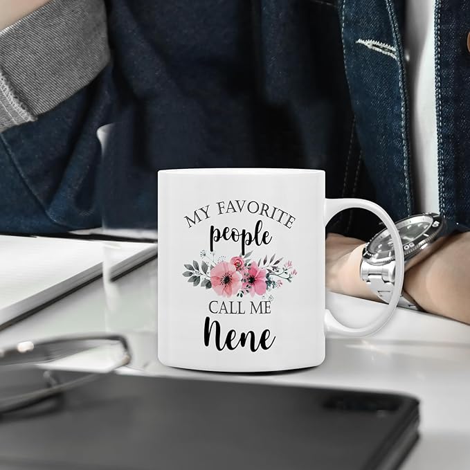 QASHWEY Nene Coffee Mug, Nene Gifts for Grandma, NeneGifts from Grandkids, Grandma Coffee Mug, Mothers Day Mug Tea Cup Gifts for Nene, My Favorite People Call Me NeneCoffee Cups Ceramic 11oz