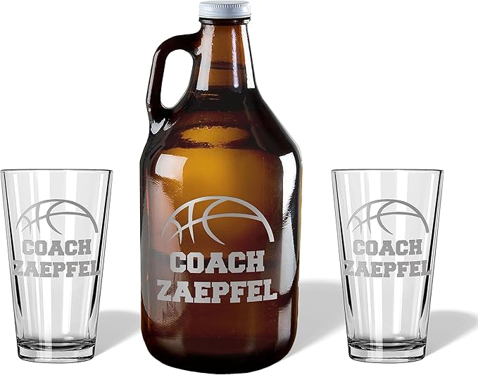 Soccer Coach Gift - Personalized Soccer Gift, Soccer Accessories, Best Coach gifts for coaches, End of Season, Girls Soccer Coach Gifts (Basketball, Single Pint Gift Box)