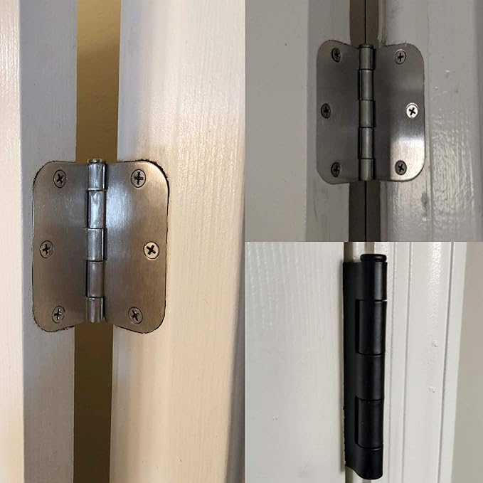 100 Pack Door Hinges Satin Chrome 3.5 Inch 5/8" Radius 3 1/2 Interior Hinge Like Brushed Nickel 3.5" Rounded Bifold Standard Bedroom Indoor for Doors Dorm Indoor Garage Factory Apartment Decor