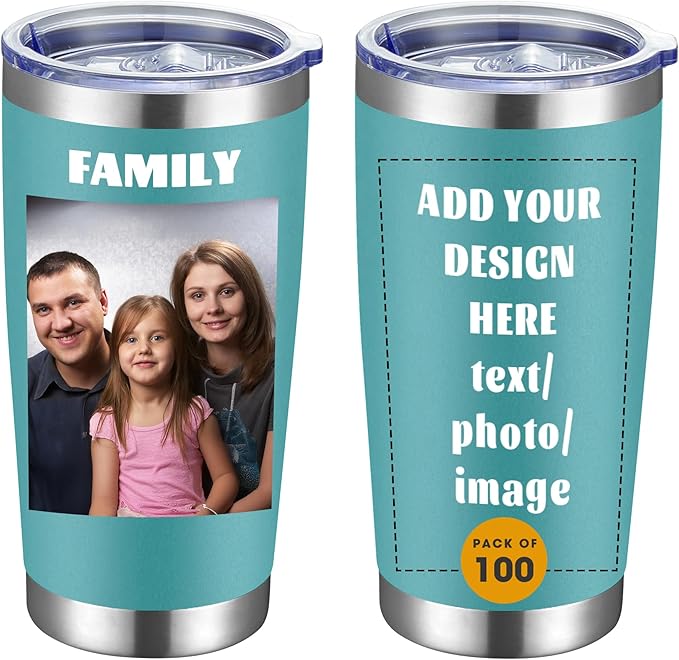 MEWAY Personalized Custom 20oz Stainless Steel Tumbler with Lid, Insulated Double Wall Vacuum Travel Coffee Tumbler Gifts with Text Photo Logo (Blue, 1pack)