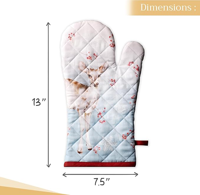 Maison d' Hermine Oven Gloves 100% Cotton Oven Mitt 7" x 13" with Loop Heat Resistant BBQ Cooking Gloves for Thanksgiving Christmas Decorations Baking Handling Hot Pans (Pack of 1, Fairy Tale Forest)