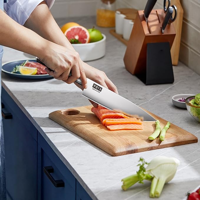 MDHAND Knife Set, 3PCS Professional Japanese Kitchen Knife Set, High Carbon Stainless Steel Chef Knife Sets with Balanced Pakkawood Handle, Including Chef, Santoku & Paring Knives, Elegant Box