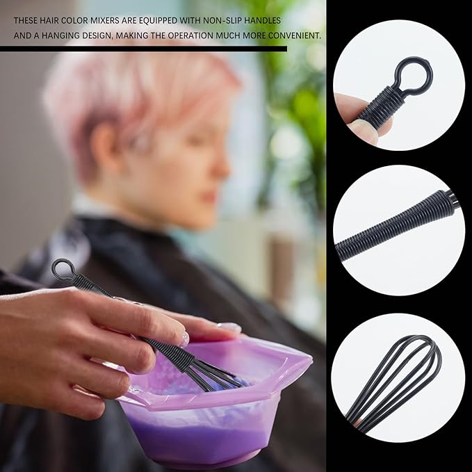 6PCS Mini Plastic Whisks Set - Small Whisk for Hair Dye Color Mixing Hairdressing Dye Silicone Egg Beater for Blending Eggs Cream Sauces