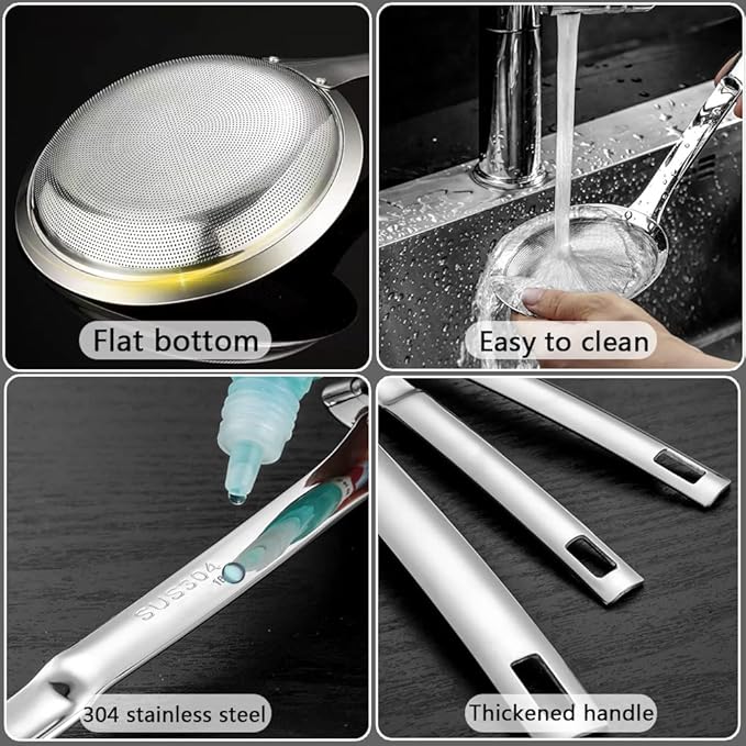 Kitchen Skimmer Strainers Stainless Steel Mesh Colanders Food Strainers Set Fine Mesh Sieve With Handle Slotted Spoon Handheld Fry Oil Filter For Cooking Vegetable Strainer Foam Hot Pot 2Pack