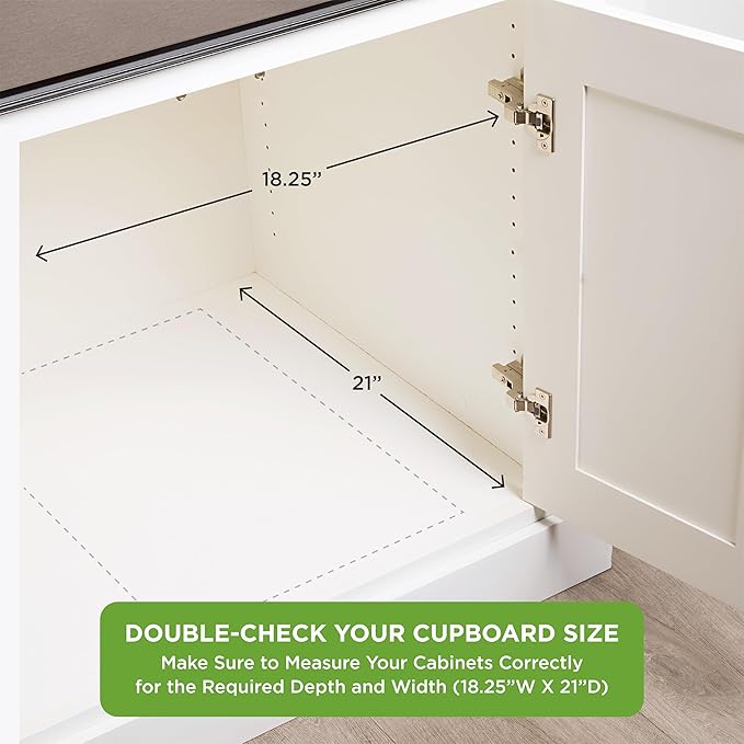 HOLDN’ STORAGE Bamboo Wooden Pull out Cabinet Organizer. 17" W x 21" D - Requires At Least a 18.25" W x 21" D.Cabinet Opening. W/Lifetime Limited Warranty. Bamboo Tray and Heavy gauge metal rails.