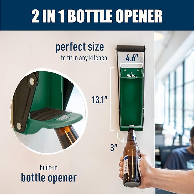 McKay 16 Oz. and 12 Oz. Metal Can Crusher, Heavy-Duty Wall-Mounted Smasher for Aluminum Seltzer, Soda, Beer Cans and Bottles for Recycling - Hunter Green