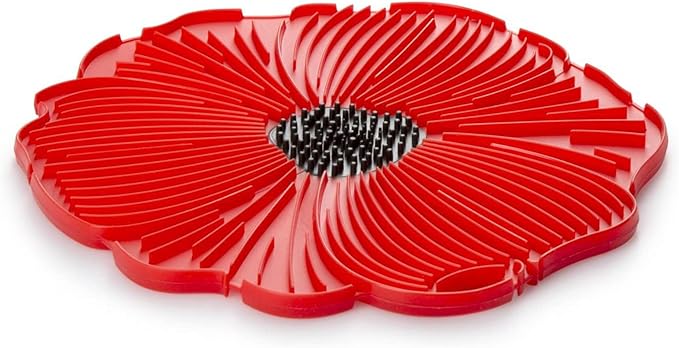 Poppy Red Food Safe Silicone Trivet - 6''/15cm - Withstands Temperatures up to 220°C / 428°F - BPA-Free, Plastic Free, Food-Grade Silicone - Microwave and Dishwasher Safe