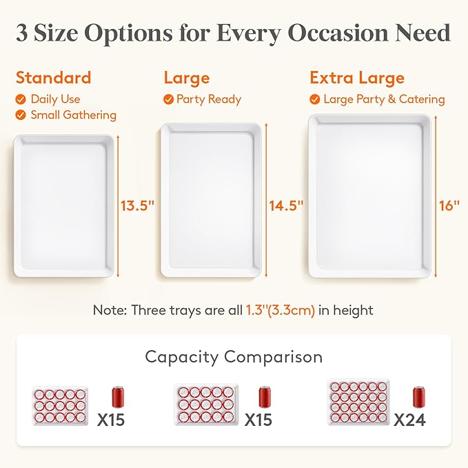 Lifewit 8 Pcs Plastic Serving Tray for Party Supplies, 16" x 12" White Trays for Serving Food, Reusable Extra Large Platter for Buffet, Fruit, Dessert, Veggie, Holiday Christmas Essentials, Rectangle