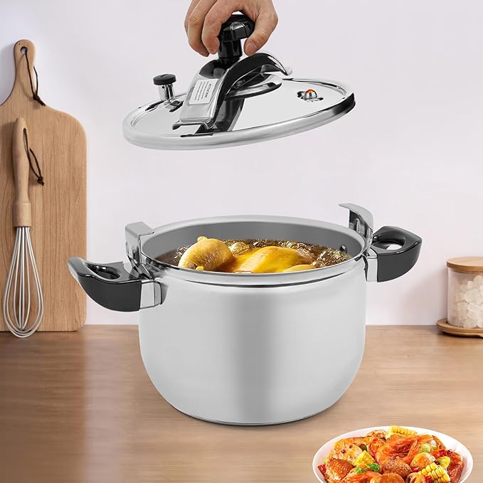 Stainless Steel Pressure Cooker Large Capacity Pressure Stewing Pot 8.7 PSI Pressure Cooker, Gas/Induction/Electric Stove Compatible, Easy Opening, Household & Commercial(9L)