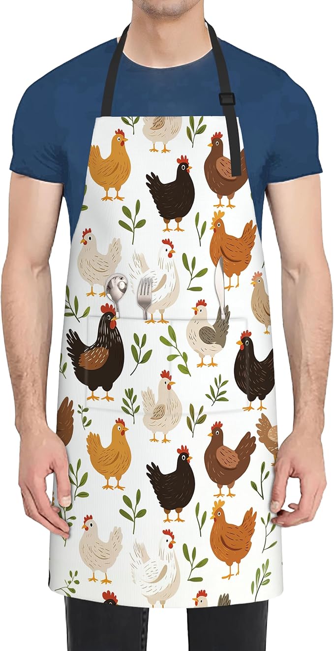 Cooking Aprons for Men and Women,Adjustable Bib Chef Apron with 2 Pockets, Soft and Durability Kitchen Apron