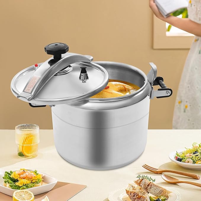 27 Quart Aluminum Pressure Cooker, Commercial Olla de Presion, Large Steamer Cooking Pot Pressure Canners with Safety Lock Valve & Pressure Limiting Valve