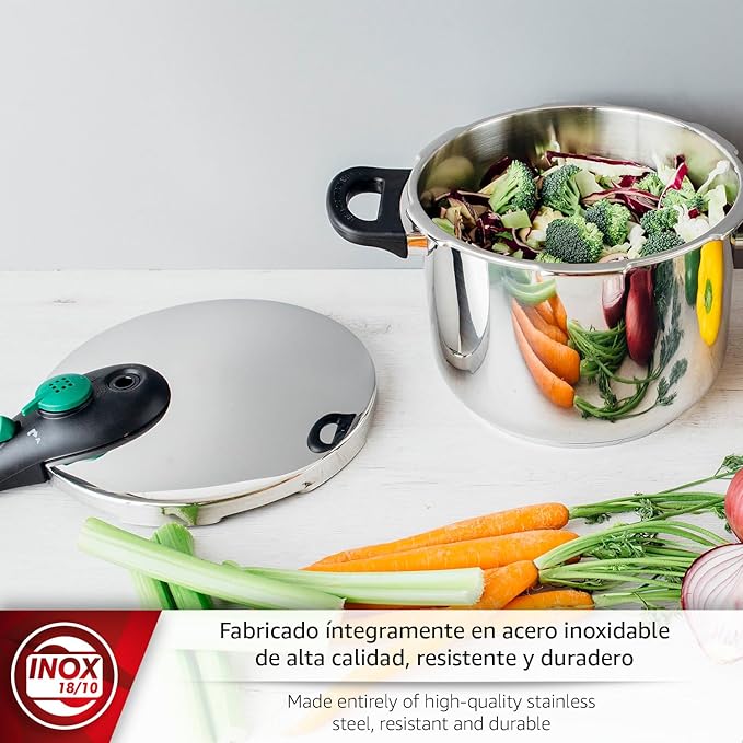 MAGEFESA DYNAMIC 6.3-Quart Fast Pressure Cooker Pack + Steam Basket, 18/10 Stainless Steel, Energy Efficient, Suitable for All Stovetops Including Induction