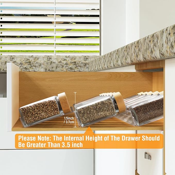 Spice Drawer Organizer 4 Tier, Acrylic Seasoning Organizer Rack, Clear Spice Rack Tray, Kitchen Seasoning Jars Drawers Insert (Jars Not Included/Expandable From 9" to 18")
