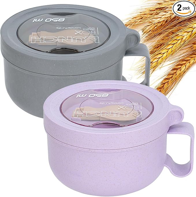 2 Pack Soup Bowl with Handles, Microwave Ramen Bowl with Lid for Soup and Instant Noodles,Oatmeal, Gumbo, Salad,BPA Free